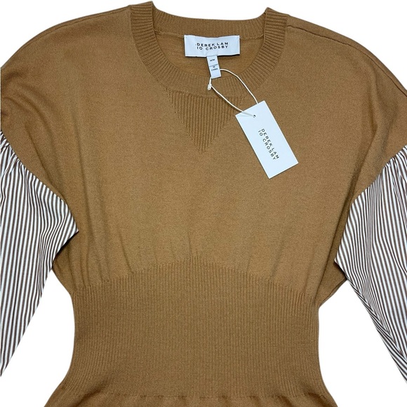 Derek Lam 10 Crosby Sweater Dress Lainey Mixed Media Tan Print Long Sleeve NEW - Picture 5 of 15